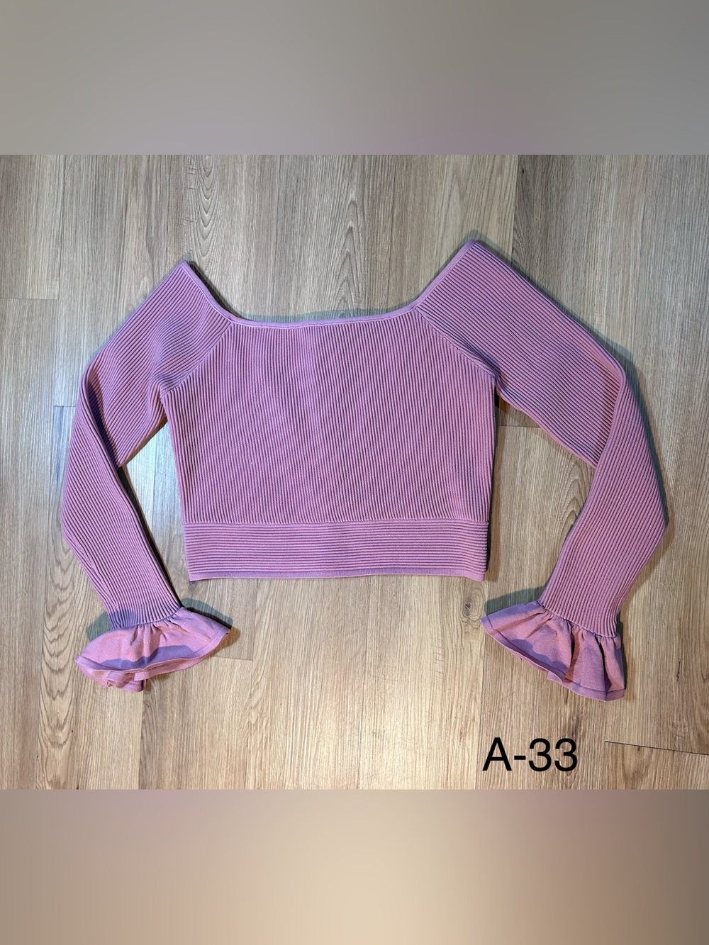 Gianni Bini XL Dusty Rose Ribbed Knit Off-Shoulder Ruffle Sleeve Crop Top